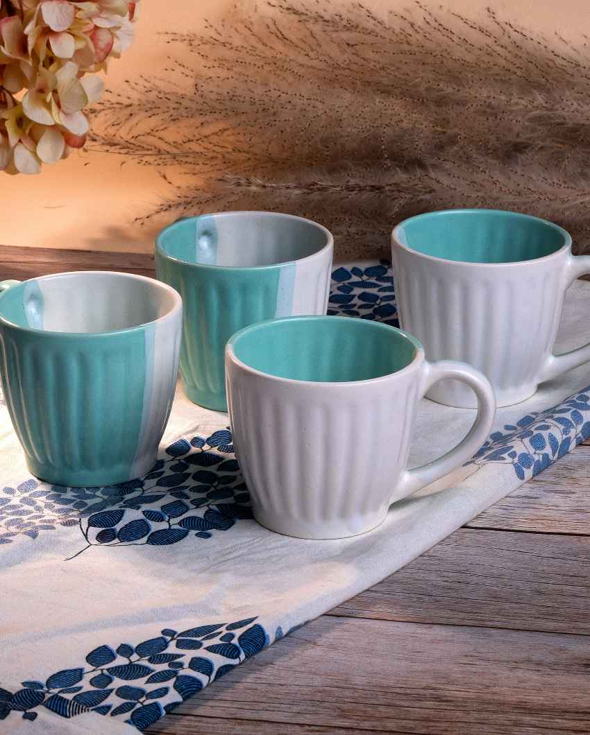 Refreshing Light Blue & White Ceramic Tea Cups | 3 x 3 inches | 150ml