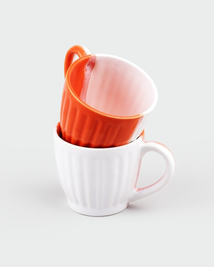 Vibrant Orange & White Ceramic Tea Cups | 3 x 3 inches | 150ml