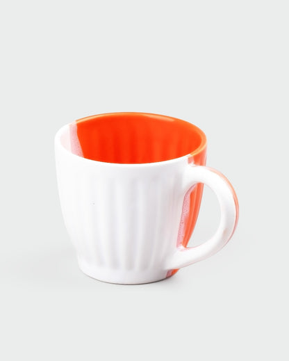 Vibrant Orange & White Ceramic Tea Cups | 3 x 3 inches | 150ml