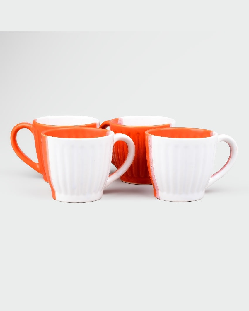 Vibrant Orange & White Ceramic Tea Cups | 3 x 3 inches | 150ml