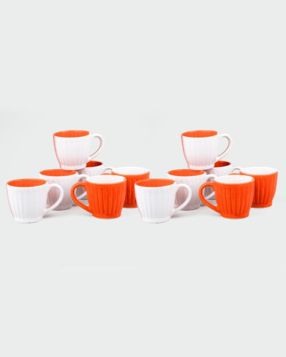 Vibrant Orange & White Ceramic Tea Cups | 3 x 3 inches | 150ml