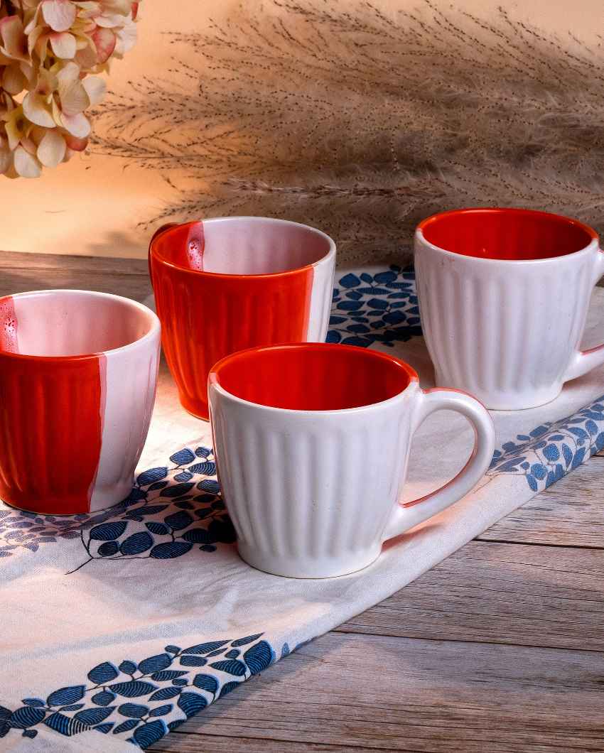 Vibrant Orange & White Ceramic Tea Cups | 3 x 3 inches | 150ml