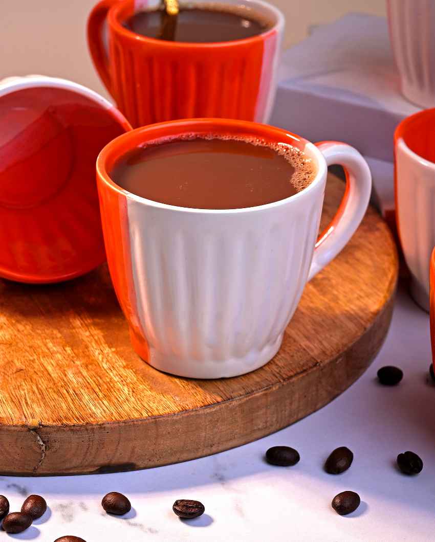 Vibrant Orange & White Ceramic Tea Cups | 3 x 3 inches | 150ml