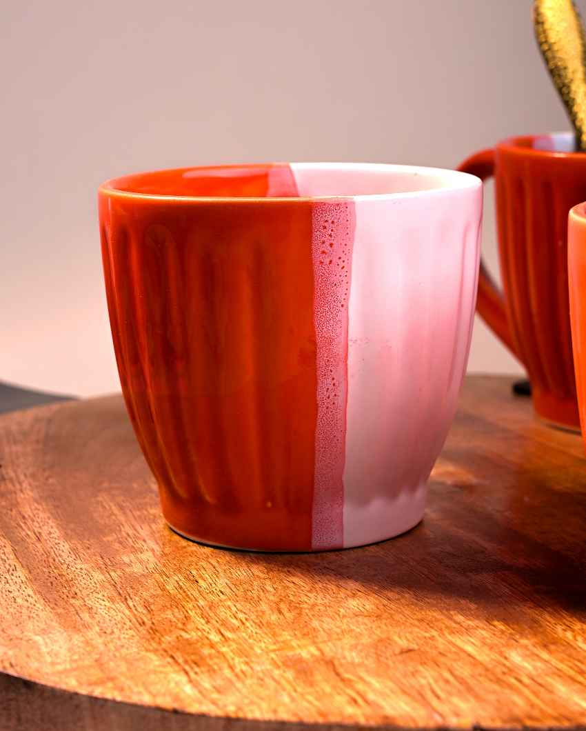 Vibrant Orange & White Ceramic Tea Cups | 3 x 3 inches | 150ml