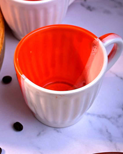 Vibrant Orange & White Ceramic Tea Cups | 3 x 3 inches | 150ml