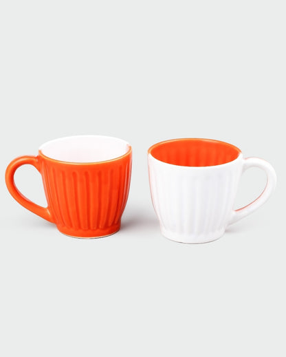 Vibrant Orange & White Ceramic Tea Cups | 3 x 3 inches | 150ml