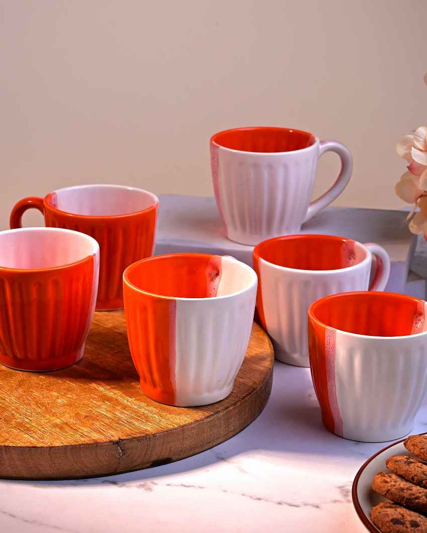 Vibrant Orange & White Ceramic Tea Cups | 3 x 3 inches | 150ml