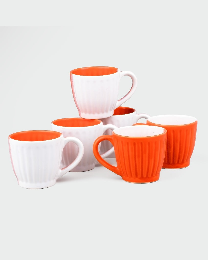 Vibrant Orange & White Ceramic Tea Cups | 3 x 3 inches | 150ml