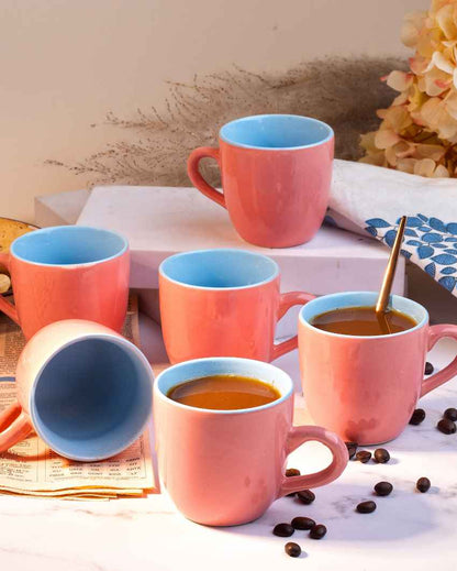 Stylish Peach Ceramic Tea Cups | 3 x 3 inches | 150ml