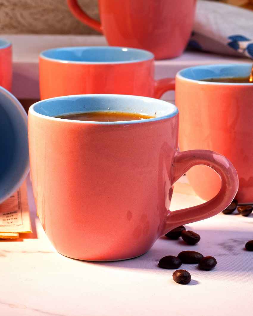 Stylish Peach Ceramic Tea Cups | 3 x 3 inches | 150ml