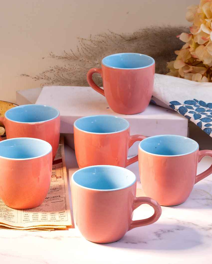 Stylish Peach Ceramic Tea Cups | 3 x 3 inches | 150ml