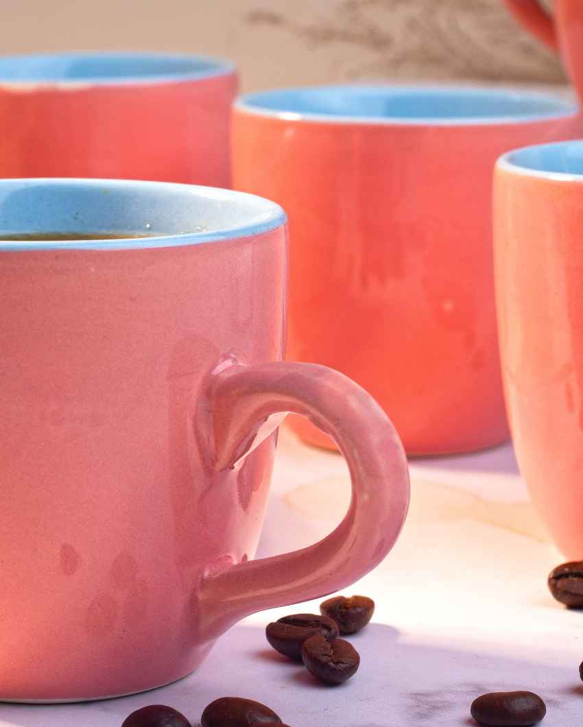 Stylish Peach Ceramic Tea Cups | 3 x 3 inches | 150ml