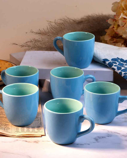 Soothing Light Blue Ceramic Tea Cups | 3 x 3 inches | 150ml