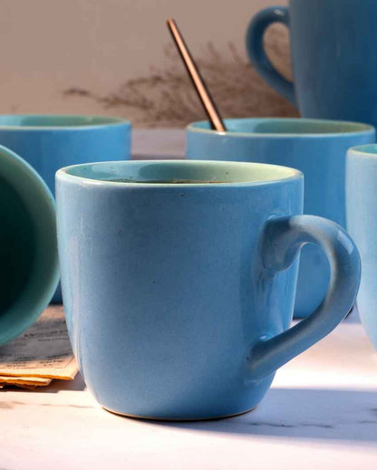 Soothing Light Blue Ceramic Tea Cups | 3 x 3 inches | 150ml