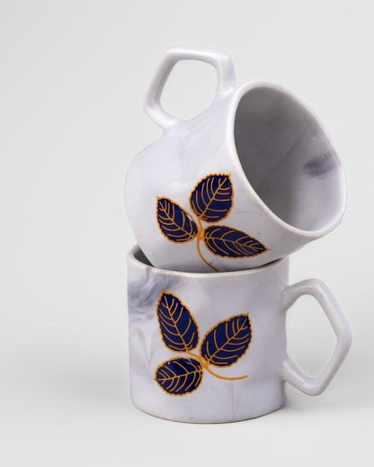 Delicate Leaf Design White Tea & Coffee Cups | 3 x 3 inches  | 200ml