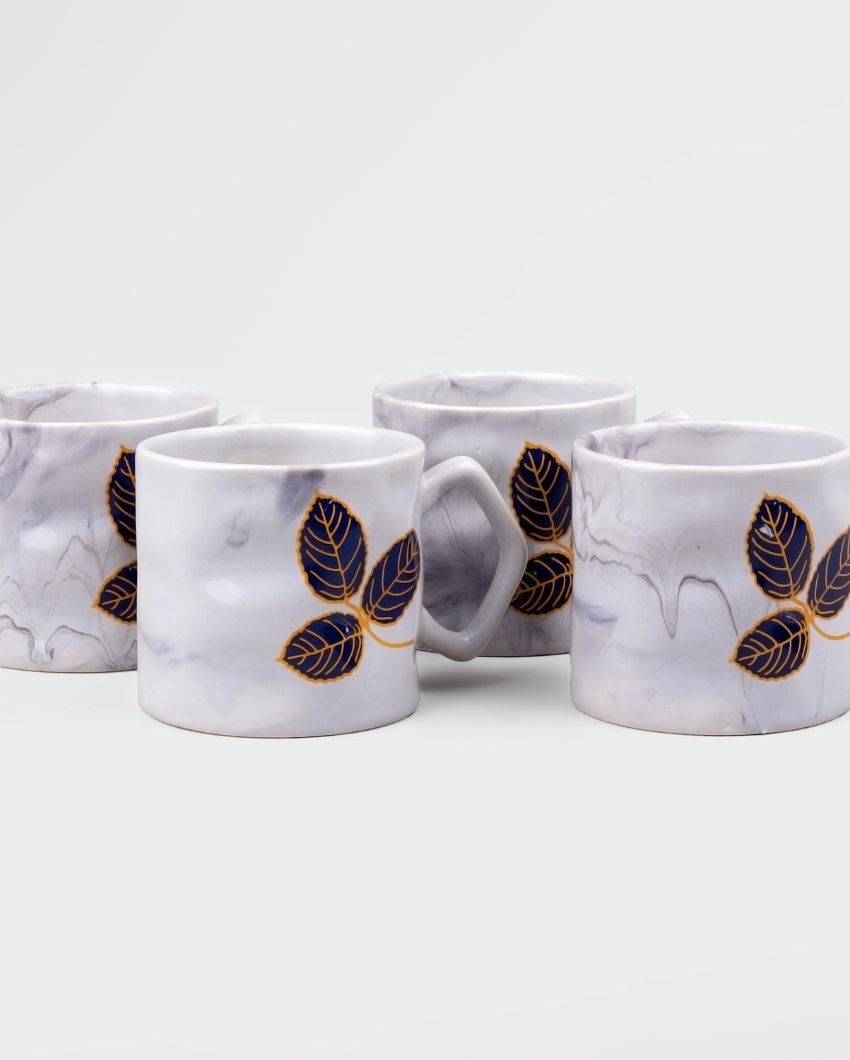 Delicate Leaf Design White Tea & Coffee Cups | 3 x 3 inches  | 200ml