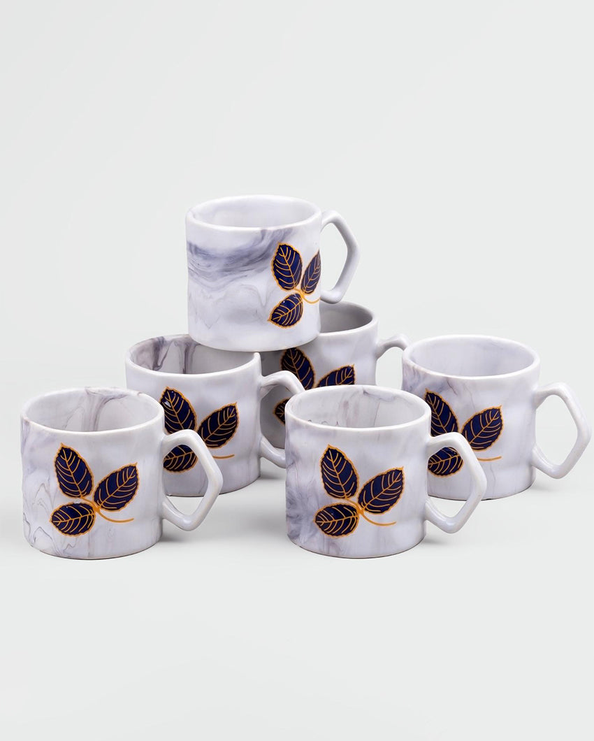 Delicate Leaf Design White Tea & Coffee Cups | 3 x 3 inches  | 200ml