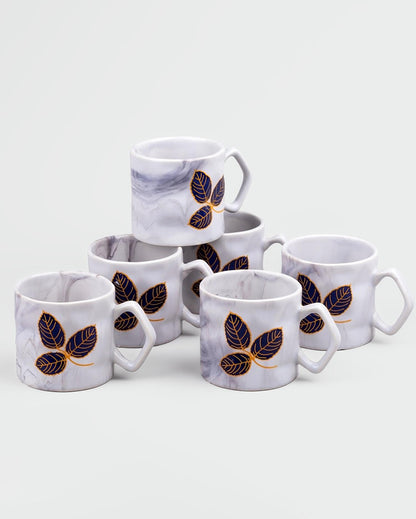 Delicate Leaf Design White Tea & Coffee Cups | 3 x 3 inches  | 200ml