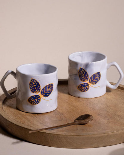 Delicate Leaf Design White Tea & Coffee Cups | 3 x 3 inches  | 200ml