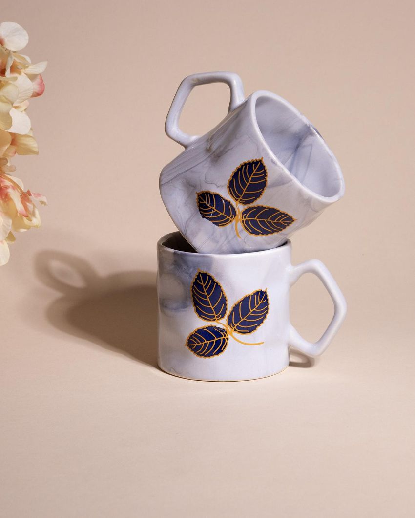 Delicate Leaf Design White Tea & Coffee Cups | 3 x 3 inches  | 200ml