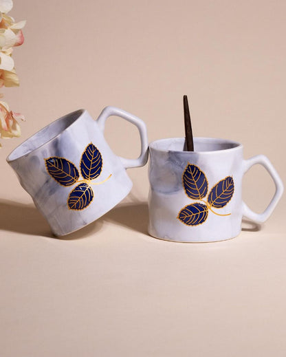 Delicate Leaf Design White Tea & Coffee Cups | 3 x 3 inches  | 200ml