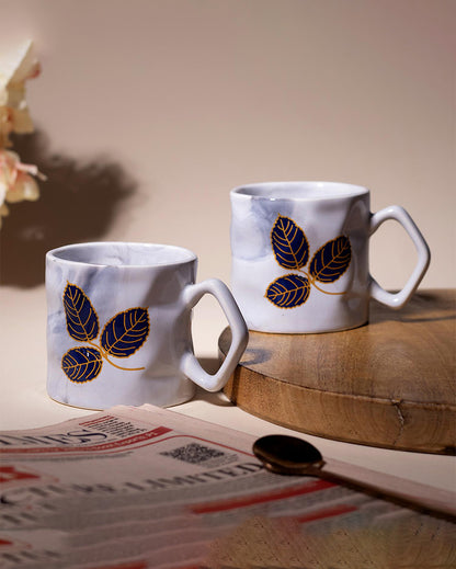 Delicate Leaf Design White Tea & Coffee Cups | 3 x 3 inches  | 200ml