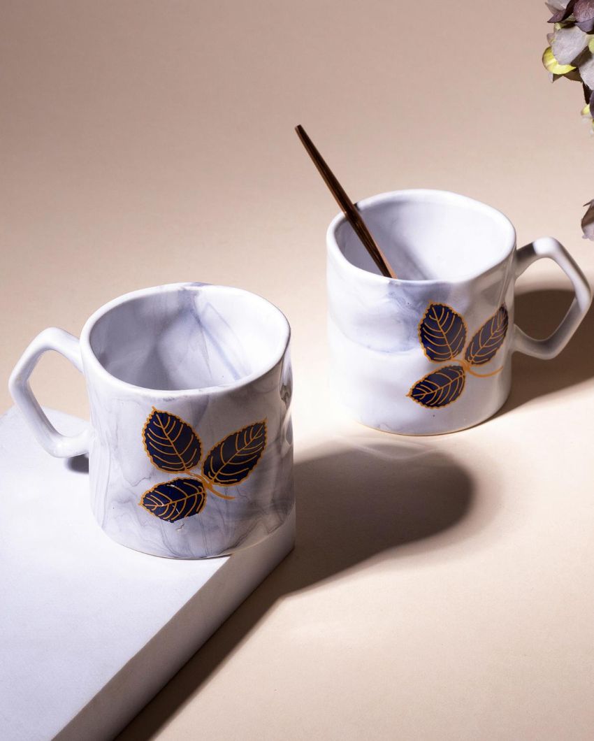 Delicate Leaf Design White Tea & Coffee Cups | 3 x 3 inches  | 200ml