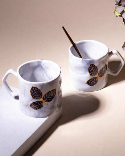 Delicate Leaf Design White Tea & Coffee Cups | 3 x 3 inches  | 200ml