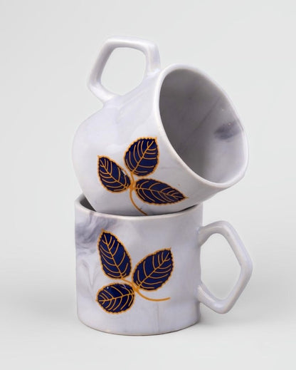 Delicate Leaf Design White Tea & Coffee Cups | 3 x 3 inches  | 200ml