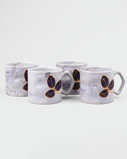 Delicate Leaf Design White Tea & Coffee Cups | 3 x 3 inches  | 200ml