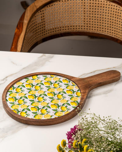 Lemon Wooden Round Pizza Platter | 16 x 10 inches