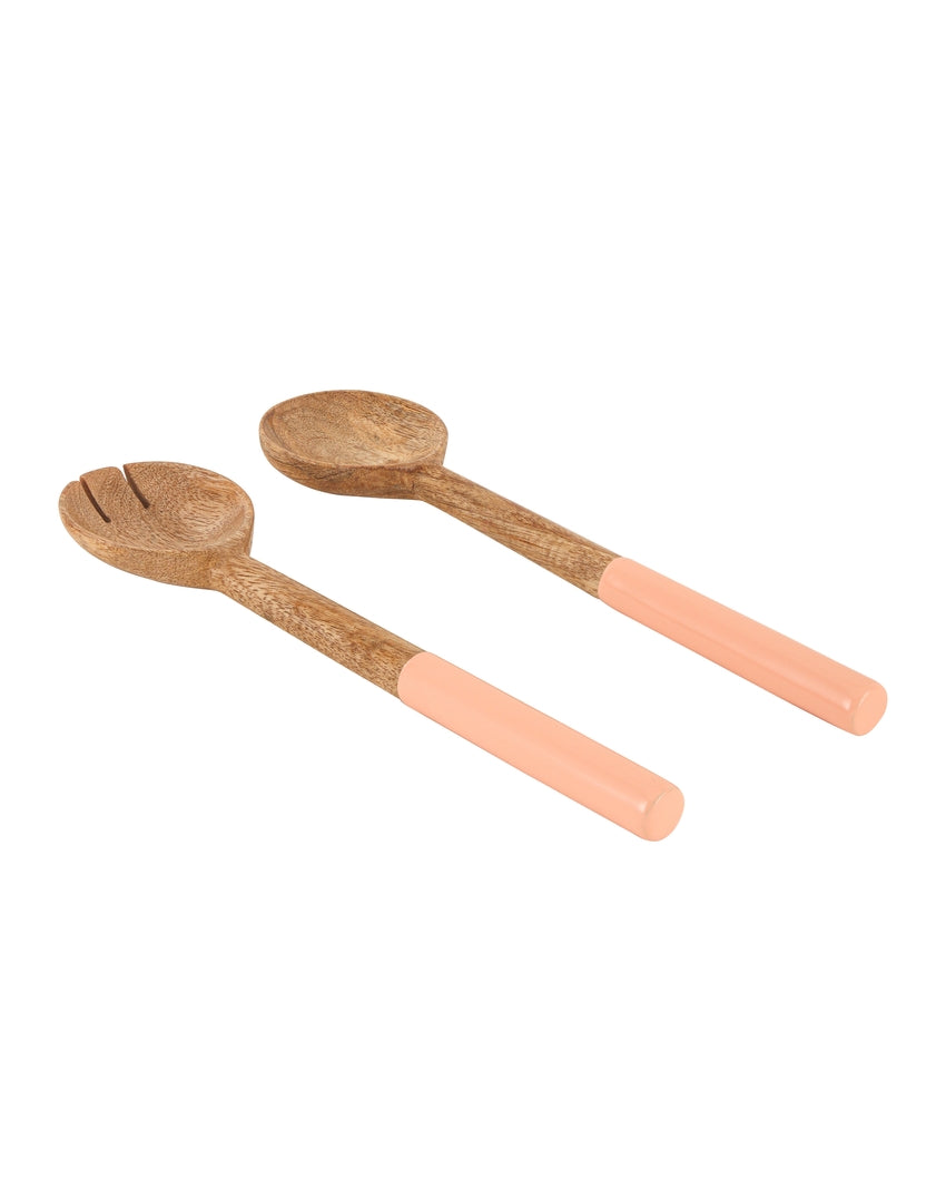 Grainy Gourmet Wooden Brown Spoon and Fork Serving Utensil Combo | Pack of 2