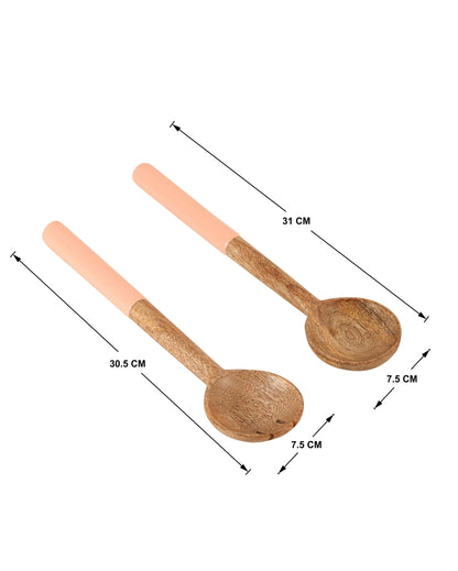 Grainy Gourmet Wooden Brown Spoon and Fork Serving Utensil Combo | Pack of 2