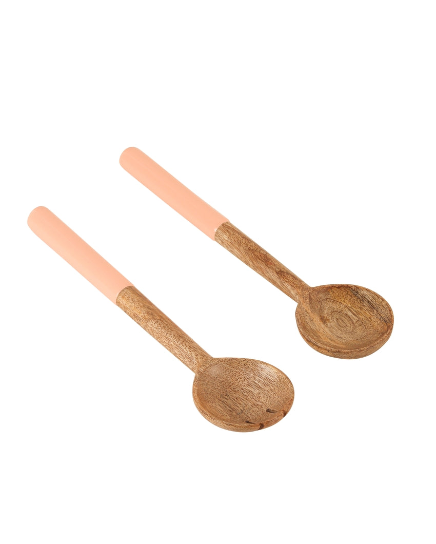 Grainy Gourmet Wooden Brown Spoon and Fork Serving Utensil Combo | Pack of 2