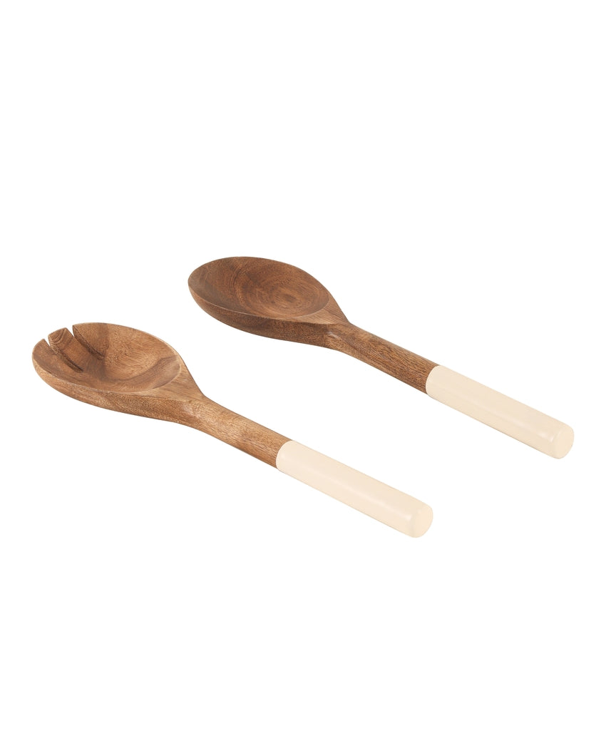 Rustic Luxe Wooden Brown Spoon and Fork Serving Utensil Combo | Pack of 2