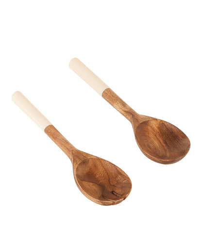 Rustic Luxe Wooden Brown Spoon and Fork Serving Utensil Combo | Pack of 2