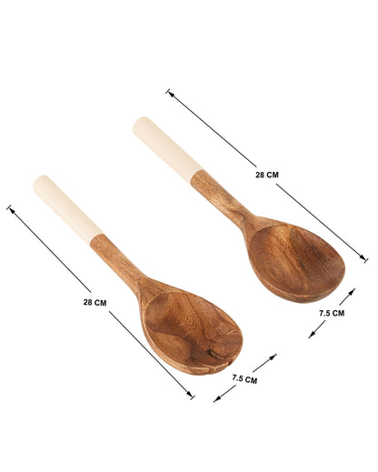 Rustic Luxe Wooden Brown Spoon and Fork Serving Utensil Combo | Pack of 2