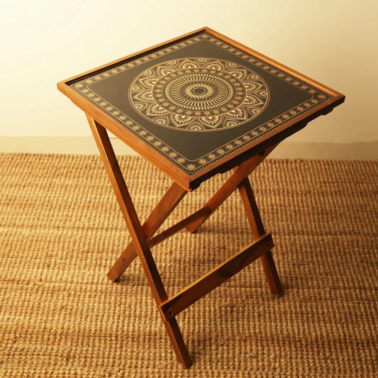 Gold & Black Square wooden  Folding Table | Single | 16 x 16 x 24 inches