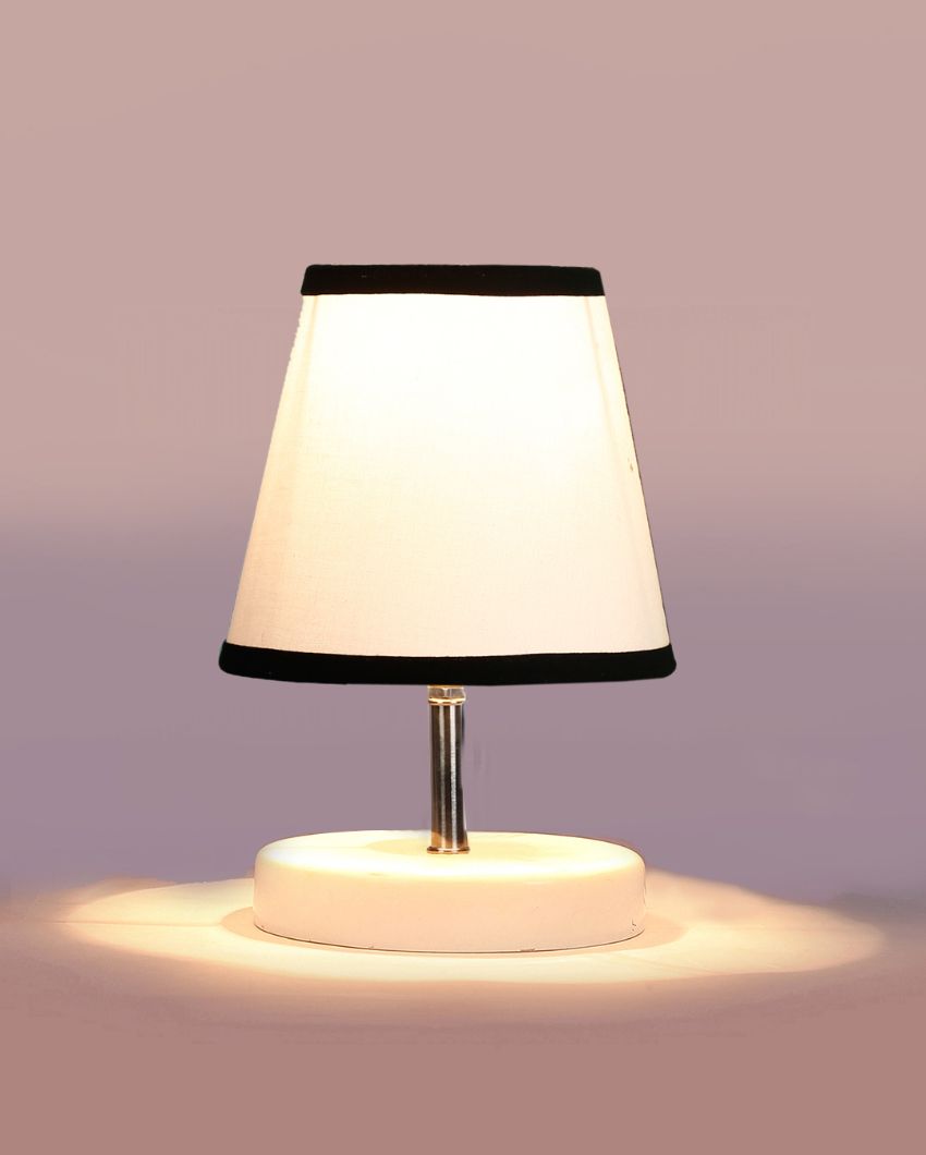 White & Black  Cotton Round Wooden Base Table Lamp