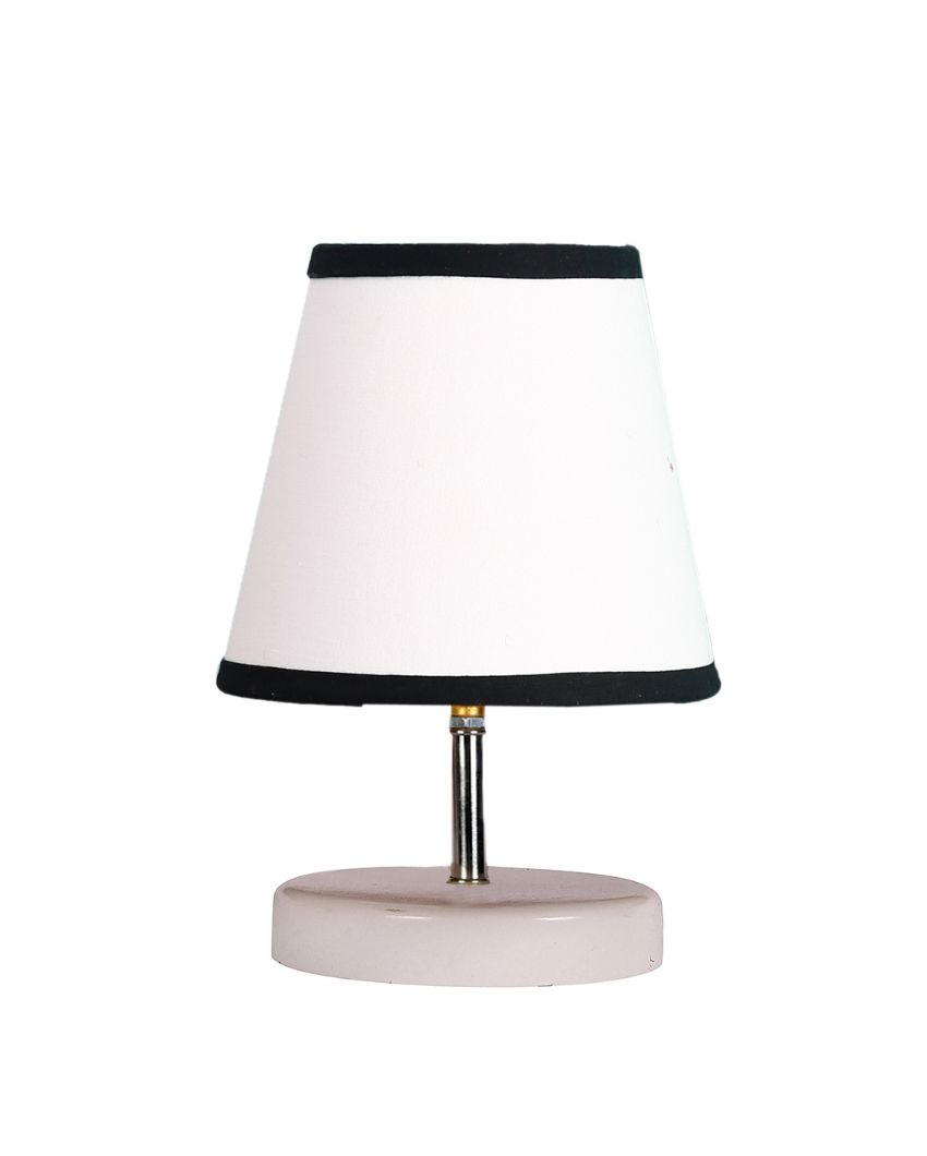 White & Black  Cotton Round Wooden Base Table Lamp