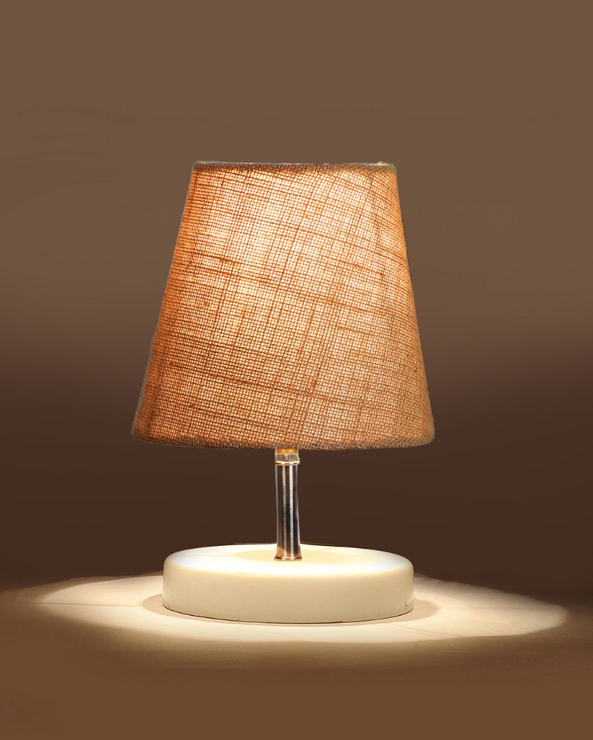 Jute Round Wooden White Base Table Lamp Beige