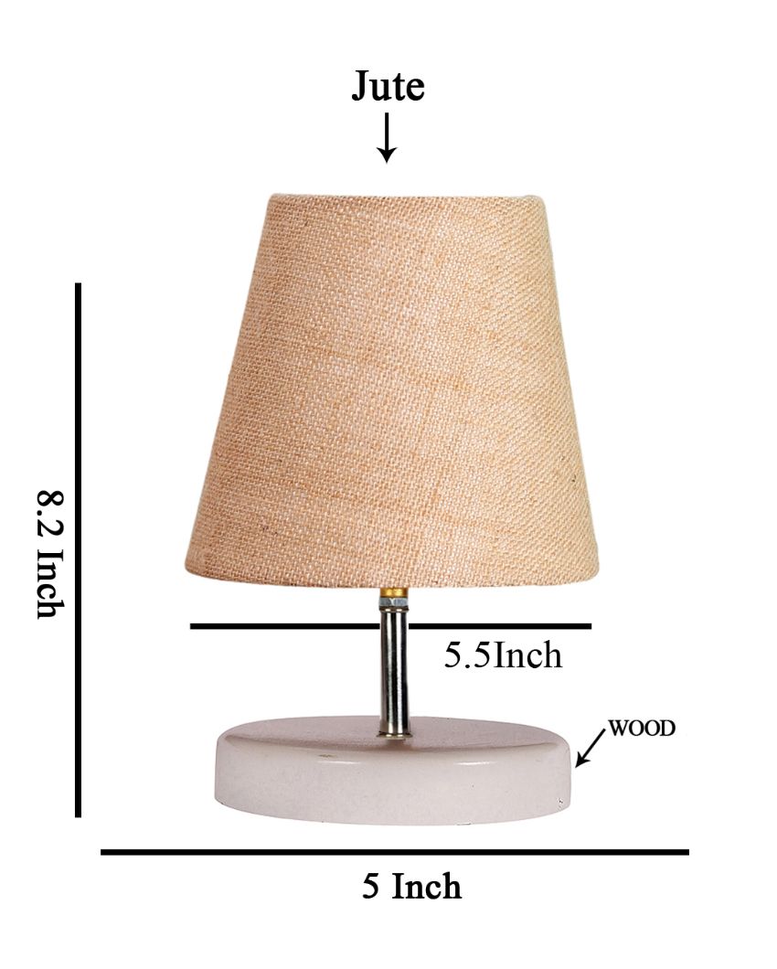 Jute Round Wooden White Base Table Lamp Beige