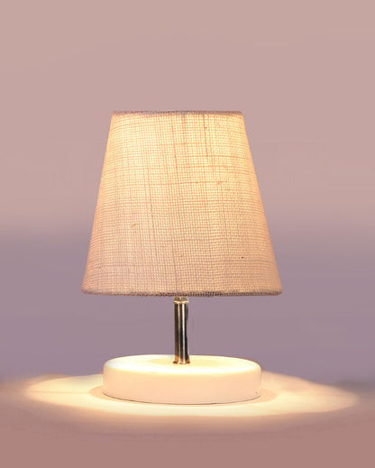 Jute Round Wooden White Base Table Lamp White
