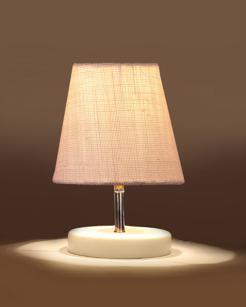 Jute Round Wooden White Base Table Lamp White