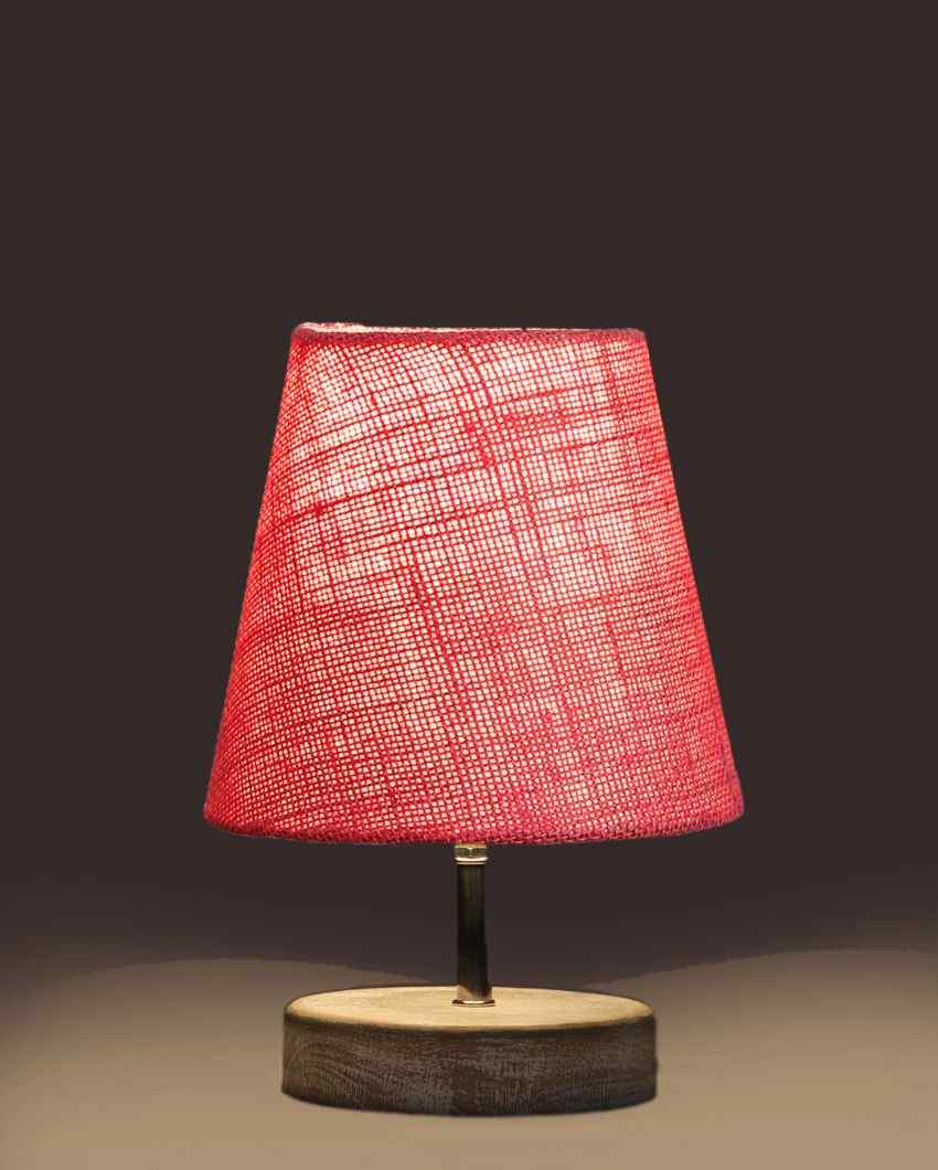 Antique Jute Round White Brushed Wood Table Lamp Pink