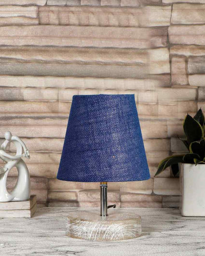 Antique Jute Round White Brushed Wood Table Lamp Blue