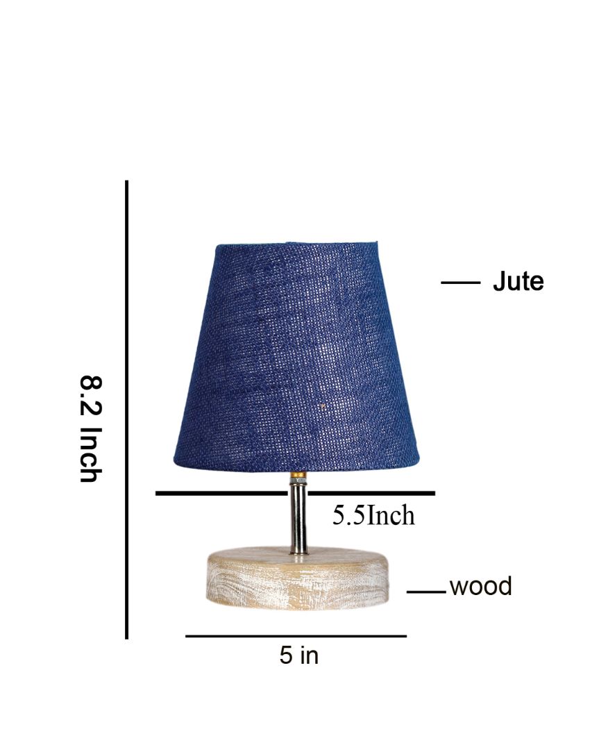 Antique Jute Round White Brushed Wood Table Lamp Blue