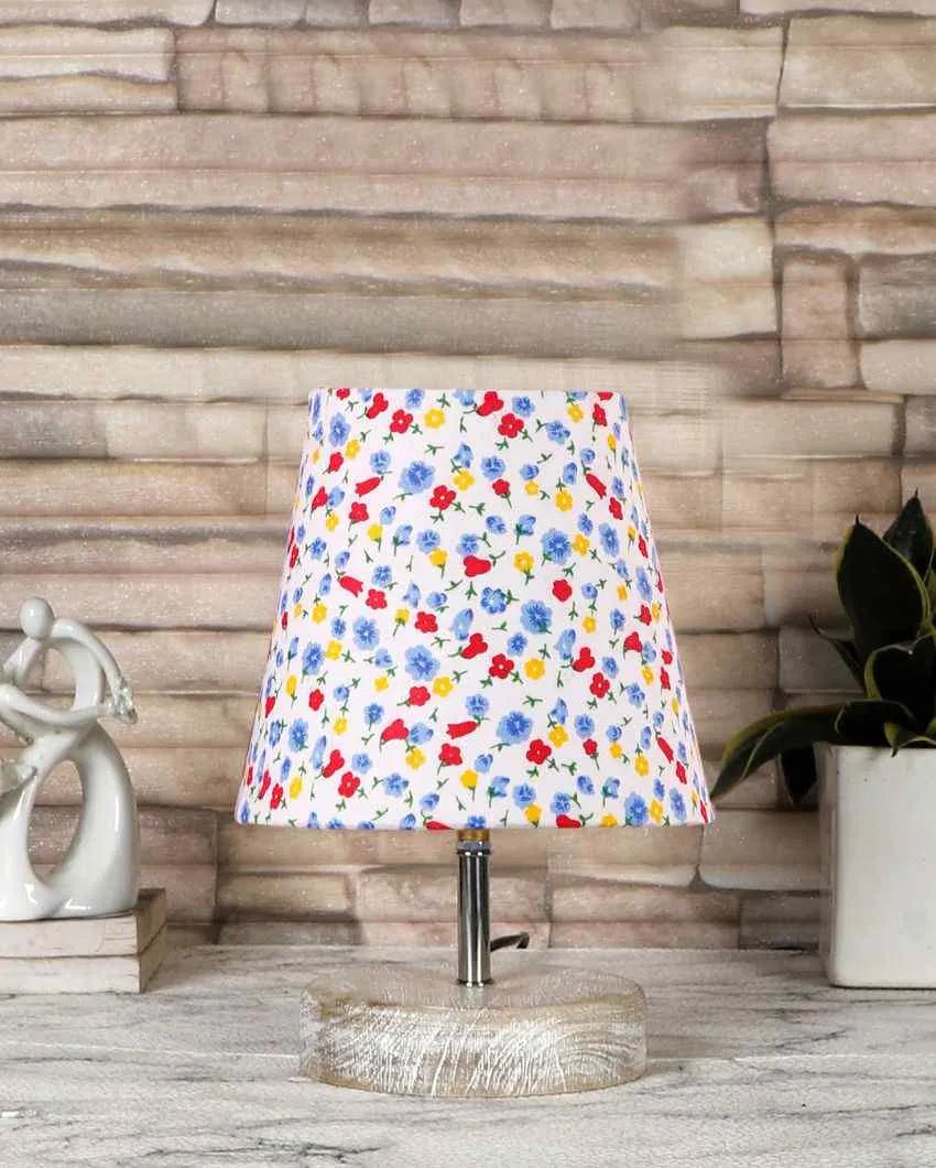 Colorful Botanic Cotton Round White Brushed Wood Table Lamp - Dusaan