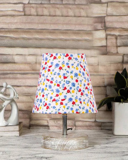 Colorful Botanic Cotton Round White Brushed Wood Table Lamp - Dusaan