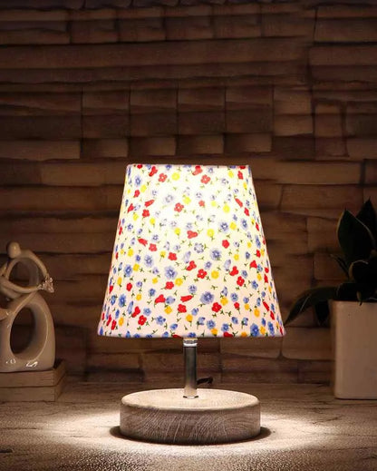 Colorful Botanic Cotton Round White Brushed Wood Table Lamp - Dusaan